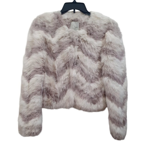 Joie Toshi Rabbit Fur Chevron Jacket Size S - Picture 6 of 12